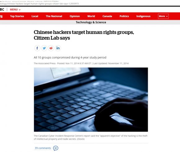 Chinese hackers target human rights groups, Citizen Lab says