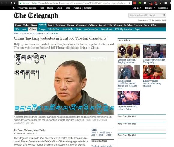 China ‘hacking websites in hunt for Tibetan dissidents’