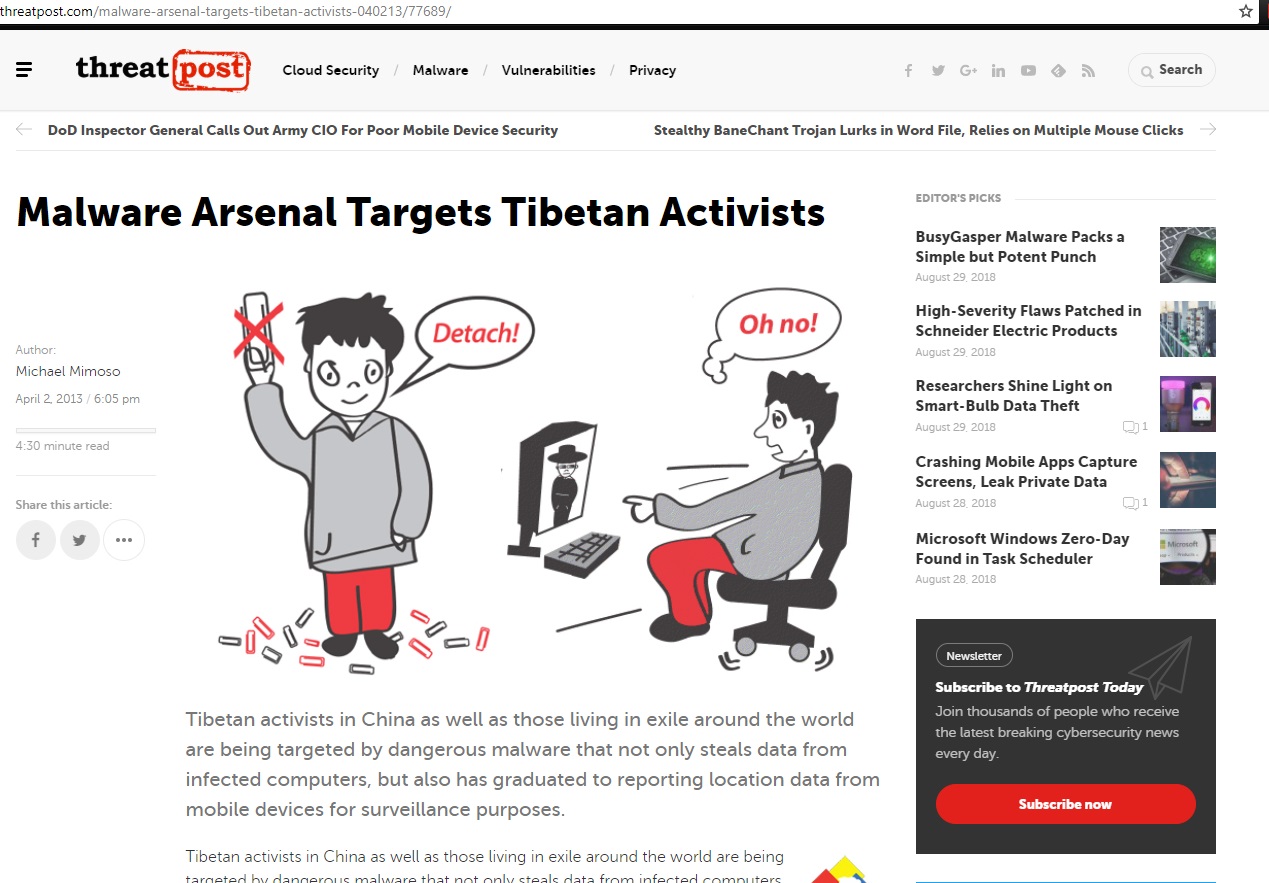 Malware Arsenal Targets Tibetan Activists