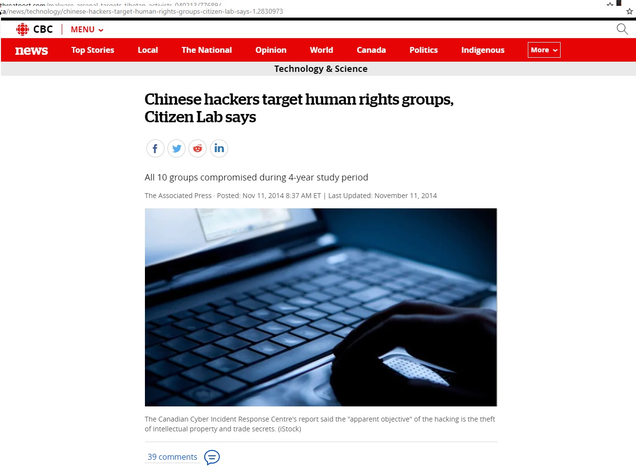 Chinese hackers target human rights groups, Citizen Lab says