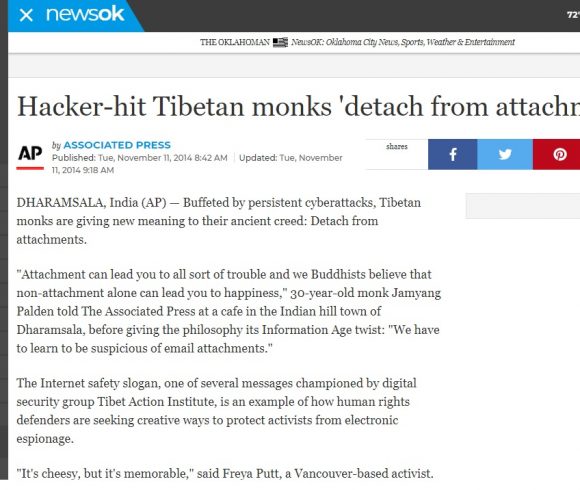 Hacker-hit Tibetan monks ‘detach from attachments’