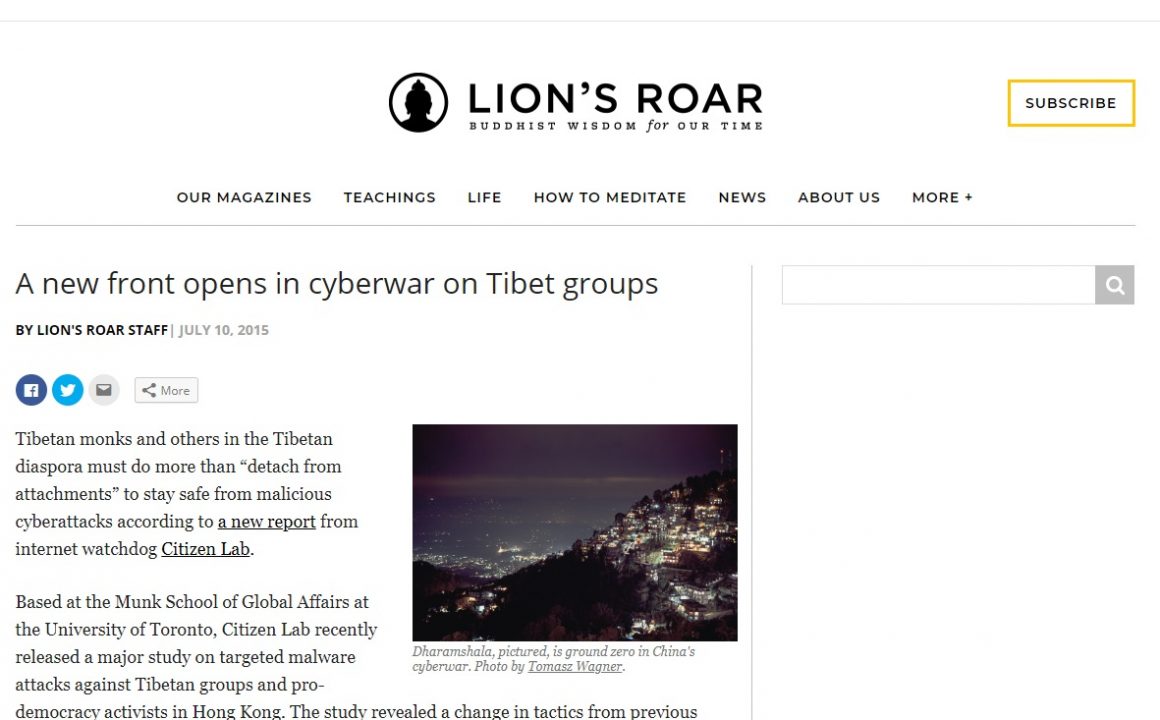 A new front opens in cyberwar on Tibet groups