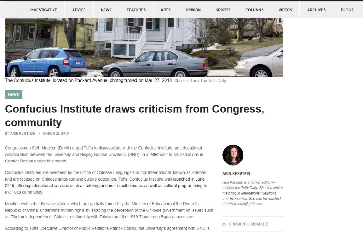Confucius Institute draws criticism from Congress, community