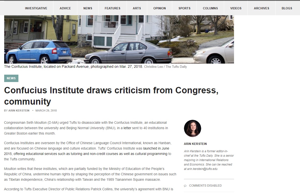 Confucius Institute draws criticism from Congress, communit
