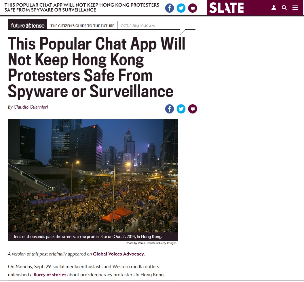 This Popular Chat App Will Not Keep Hong Kong Protesters Safe From Spyware or Surveillance