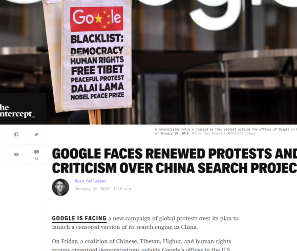 GOOGLE FACES RENEWED PROTESTS AND CRITICISM OVER CHINA SEARCH PROJECT