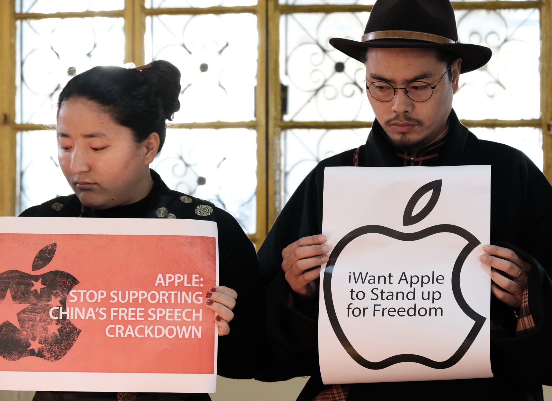 Tibetan activists call for Apple to support freedom in China in India, February 2020 CREDIT: Sanjay Baid/Rex/EPA
