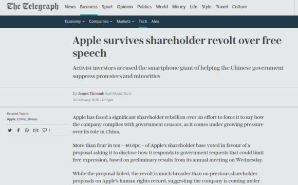 Apple survives shareholder revolt over free speech