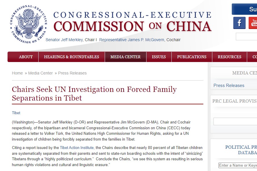 Chairs Seek UN Investigation on Forced Family Separations in Tibet